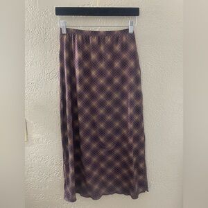 Y2K SHEIN‎ Soft Purple/Brown Plaid Grunge Maxi Skirt Elastic Waist Size Medium